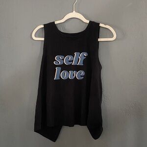 Known Supply Black Sleeveless Top with 'Self Love' Print Organic Cotton